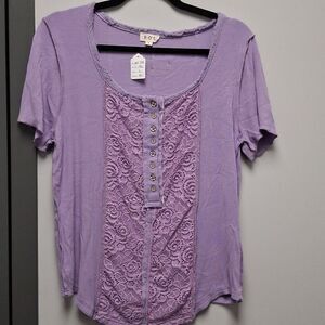 POL Lavender Top Short Sleeve Purple Lace